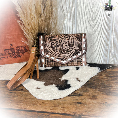Tooled Leather Wristlet Wallet