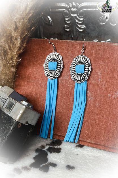 z-Concho Fringe Earrings - Turquoise