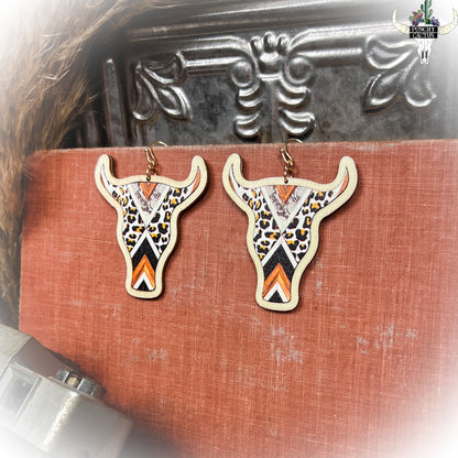 z-Wood Steer Head Earrings - Cheetah Print