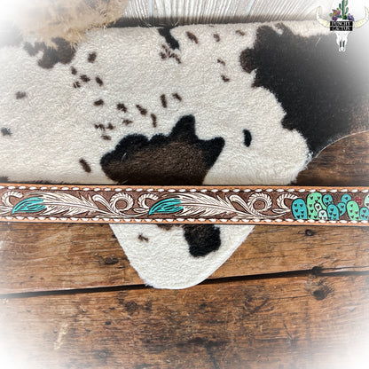 z-Feathered Cactus - Tooled Leather Purse Strap