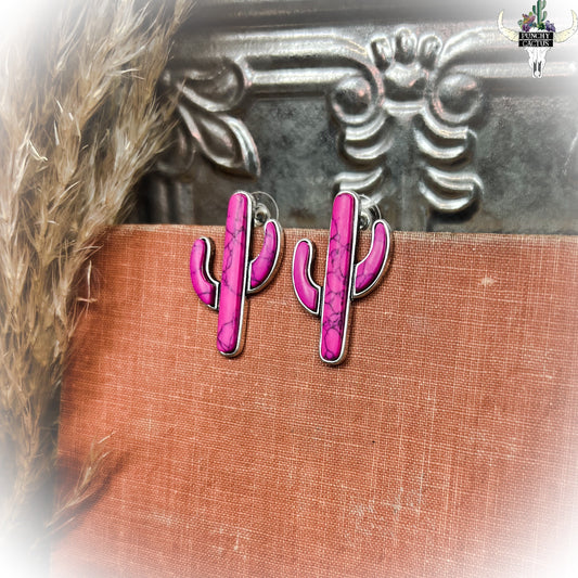 Hot Pink Cactus Earrings