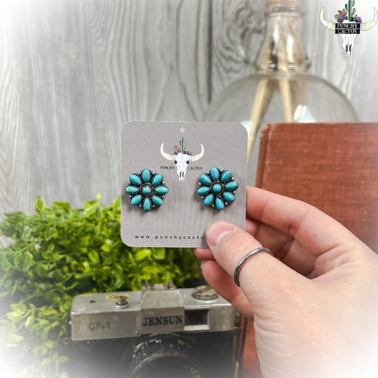 z-Turquoise Cluster Concho Stone Earrings