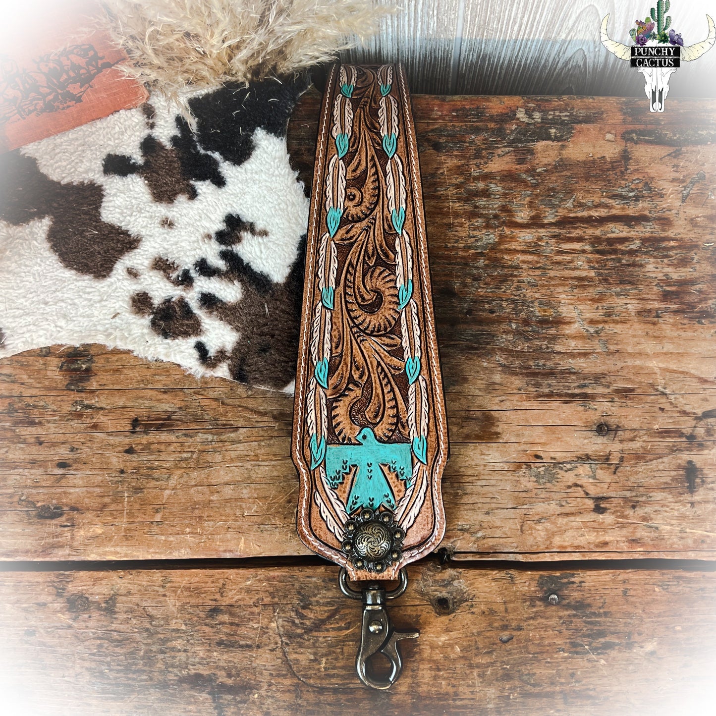z-Thunderbird Tooled Leather Purse Strap