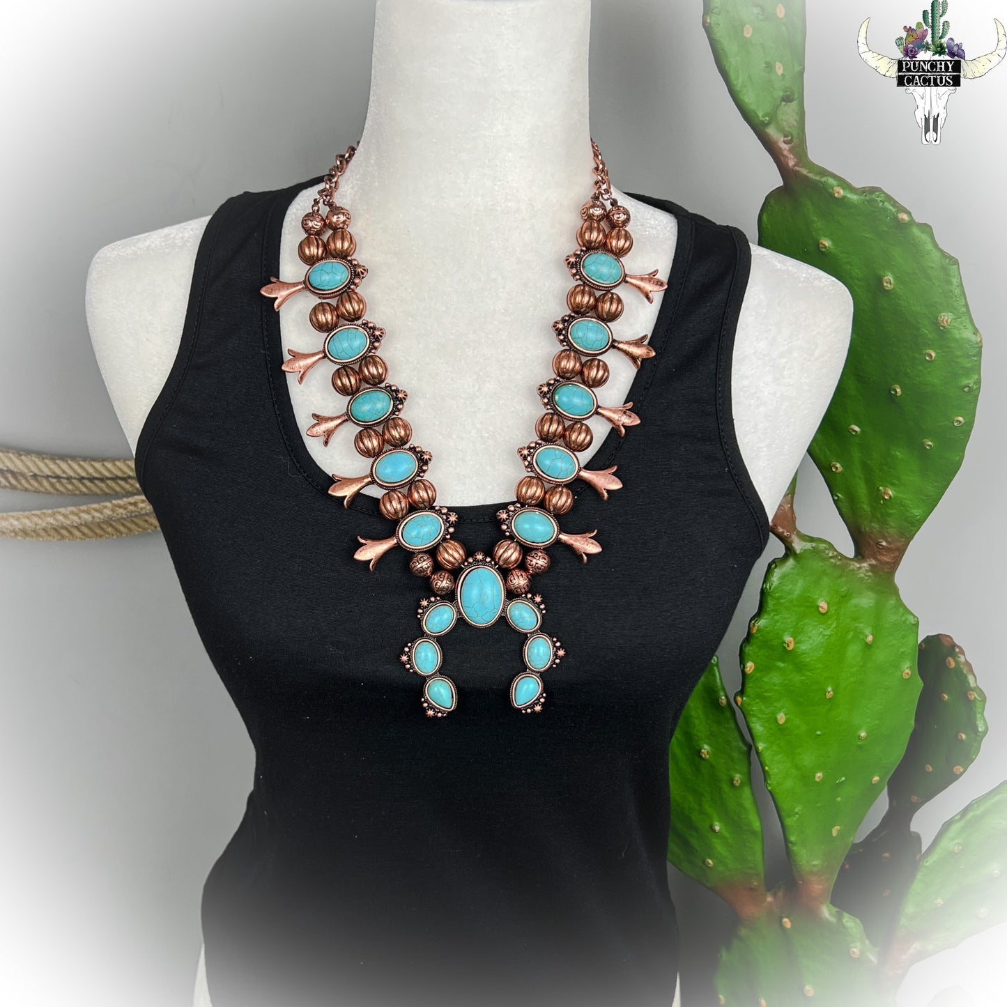 Squash Blossom Necklace & Earring Set - Bronze & Turquoise