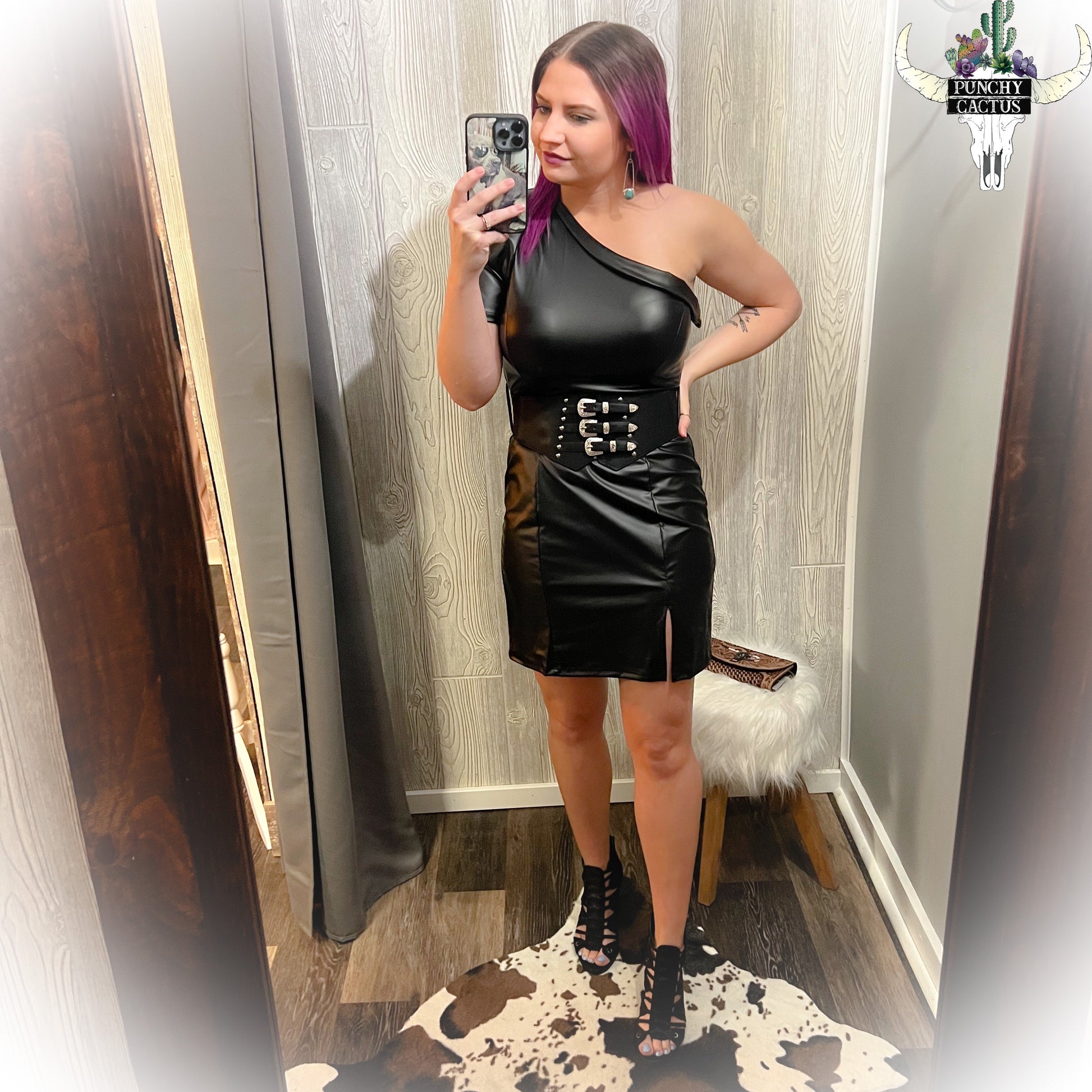 Black Faux Leather Dress Punchy Cactus Western Boutique