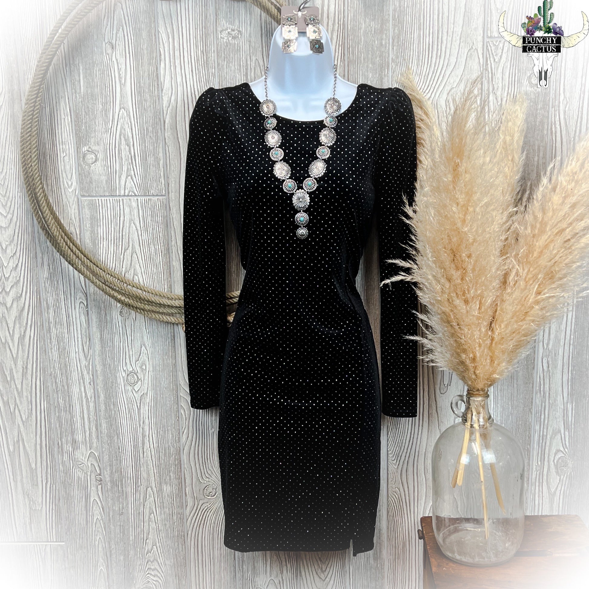 Black Velvet Shimmer Dress | Punchy Cactus | Western Boutique Black Velvet Shimmer Dress | Punchy Cactus | Western Boutique