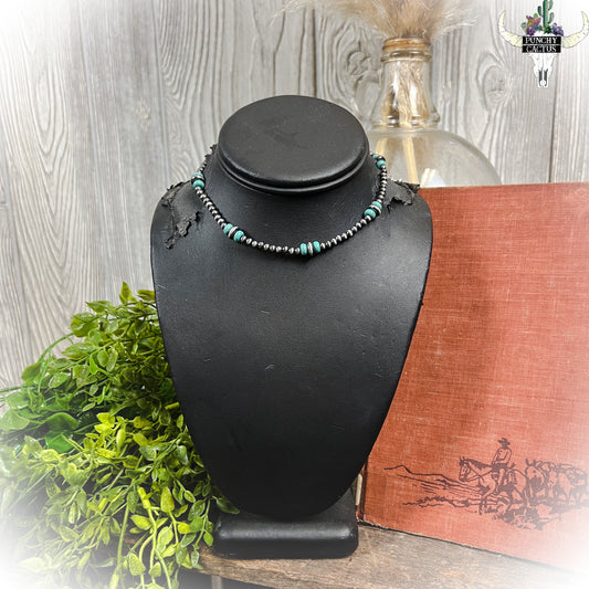 faux navajo pearl choker necklace with silver and turquoise beads | punchy cactus | western necklace | western boutique 