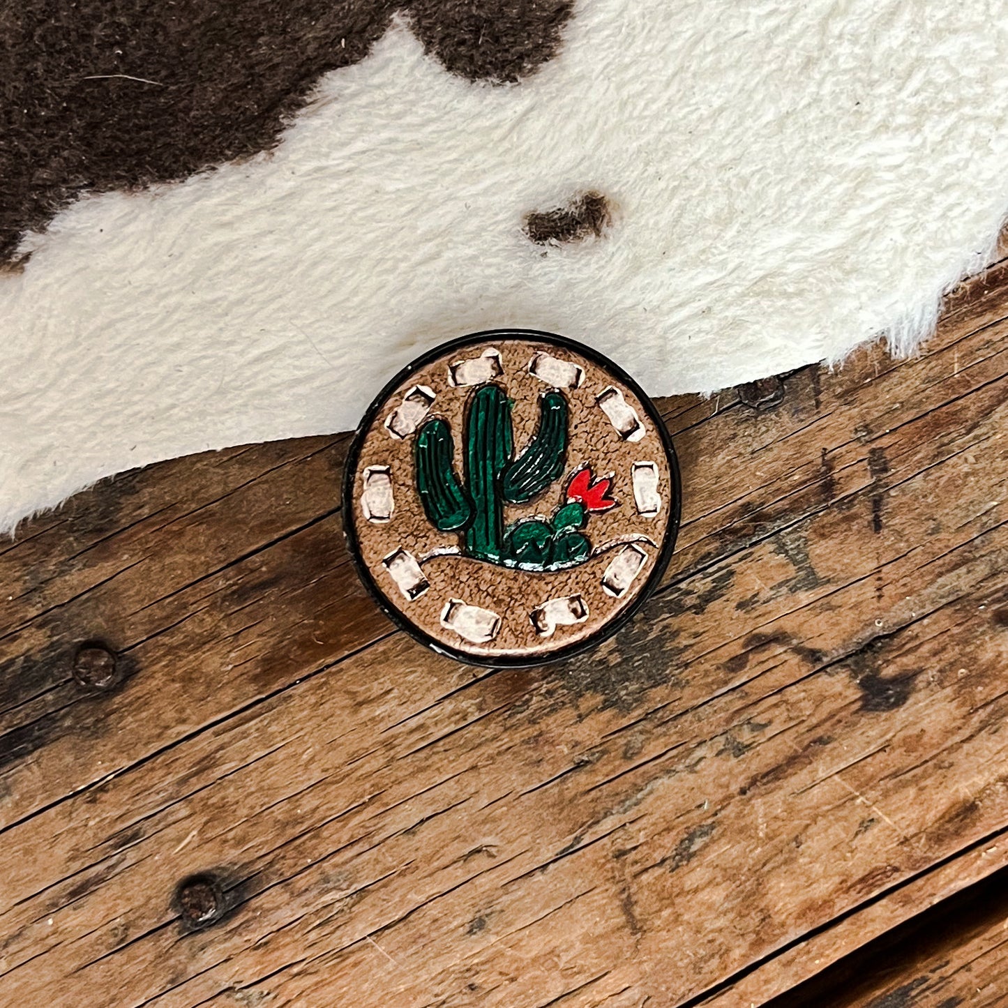 Punchy Cactus Tooled Leather Keychain