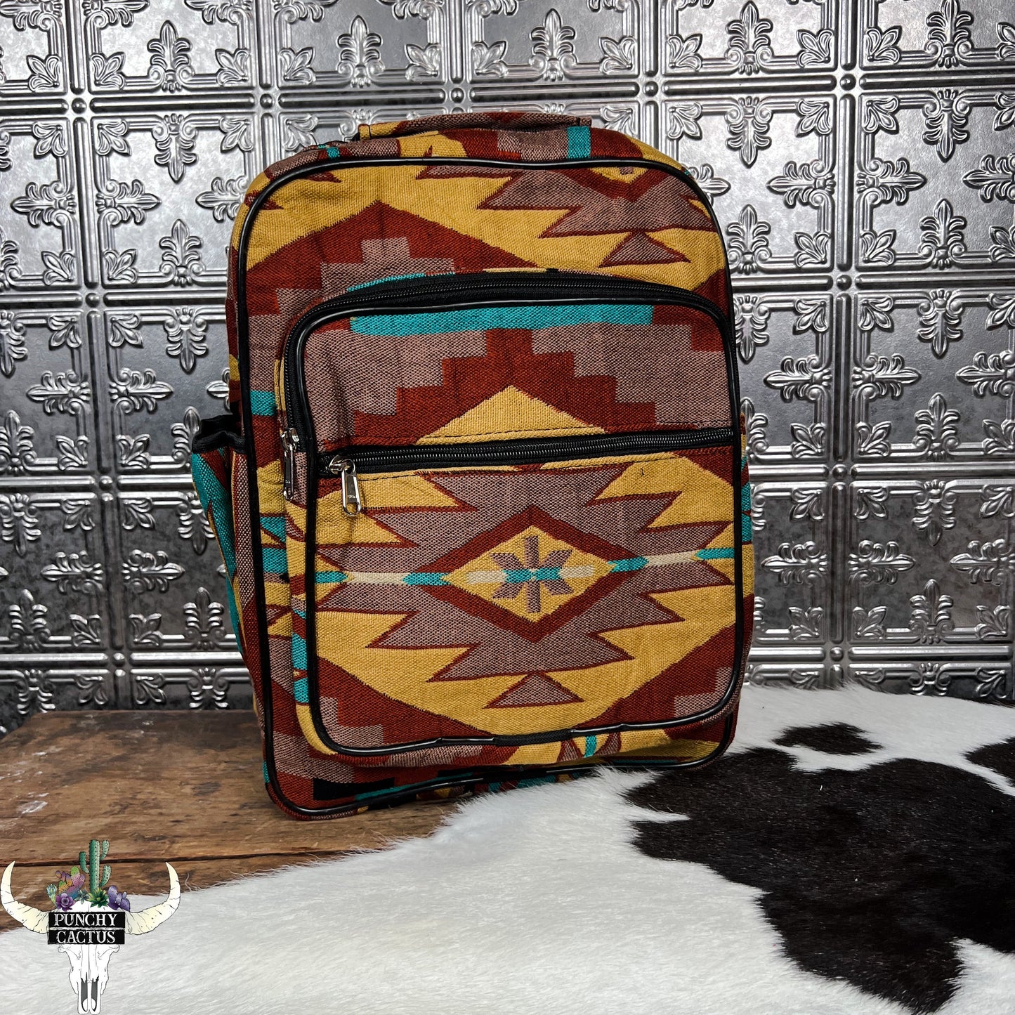 western aztec tribal print natural colors backpack with laptop slot