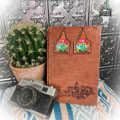 western boho boutique - western cow tag leather earrings 