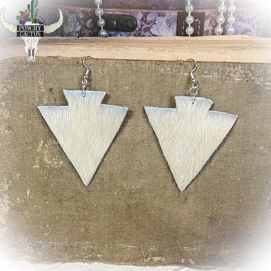 Cowhide Arrowhead Earrings - White