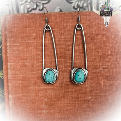 western boho boutique - western safety pin earrings turquoise 