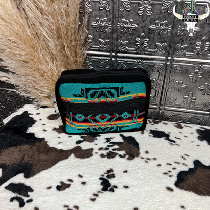 western turquoise aztec tribal print makeup bathroom-bag
