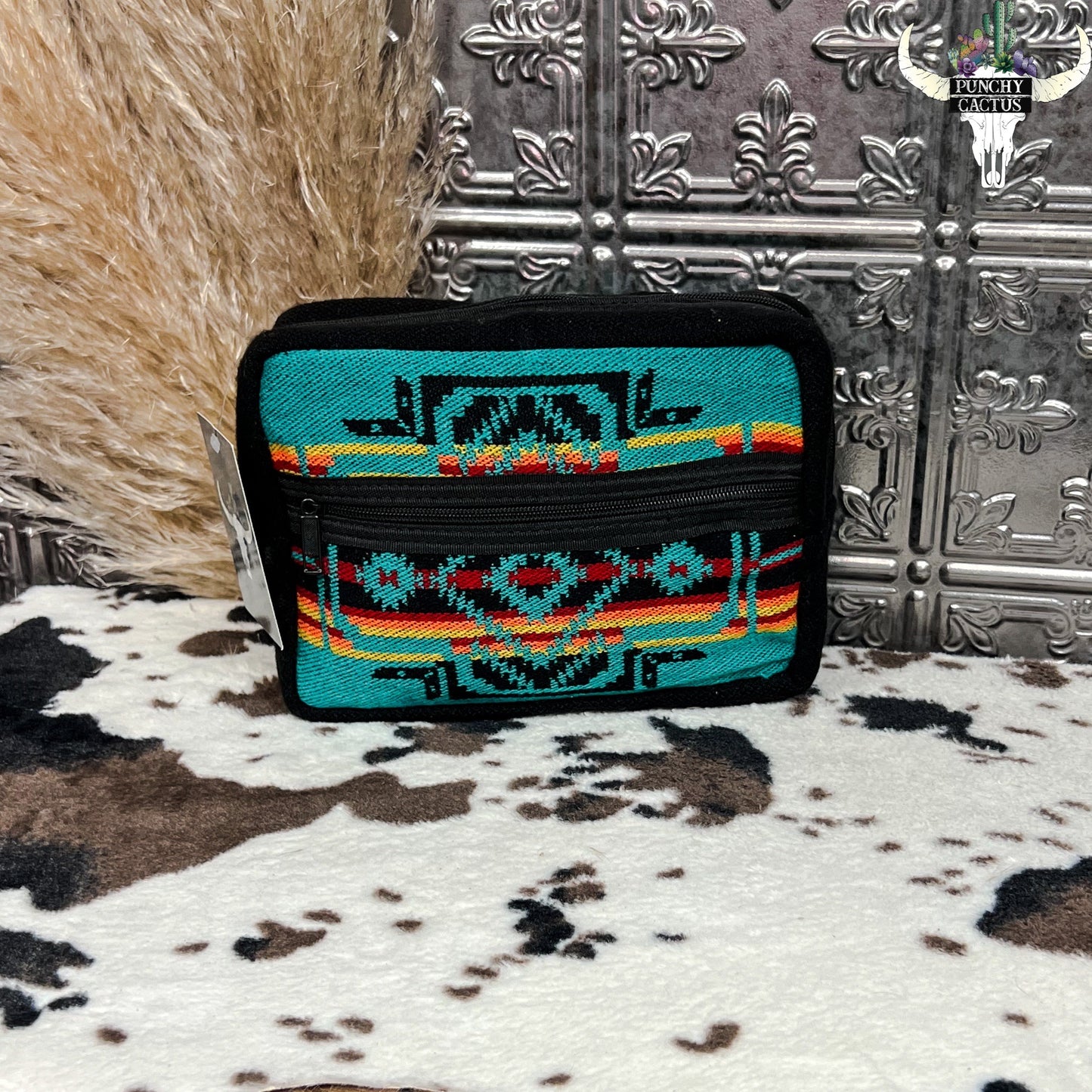 western turquoise aztec tribal print makeup bathroom-bag