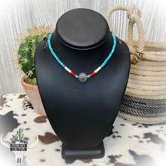 western turquoise beaded concho choker necklace