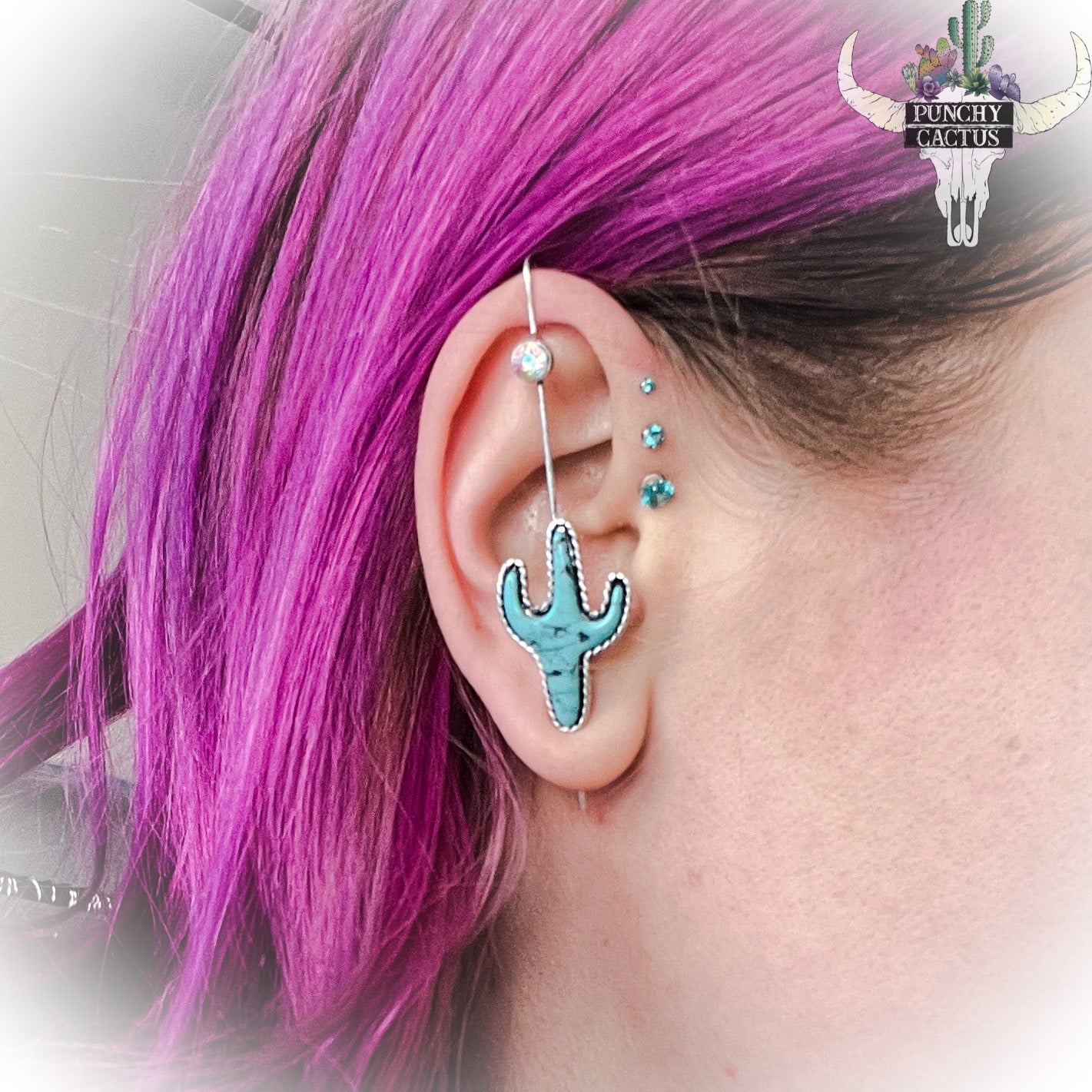 western boho boutique - western turquoise cactus ear pin earring