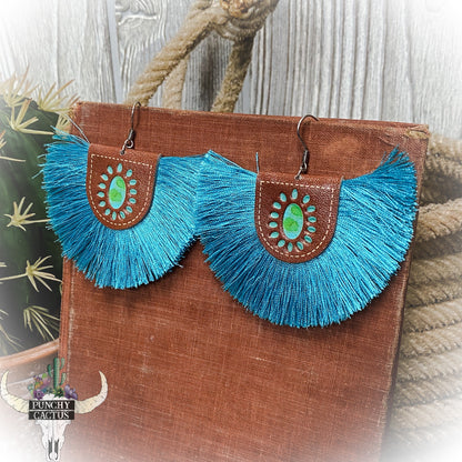 western leather earrings with turquoise fringe