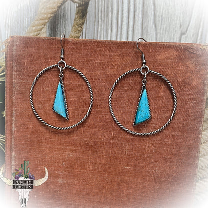 western twisted metal hoop earrings with turquoise stone dangle earrings